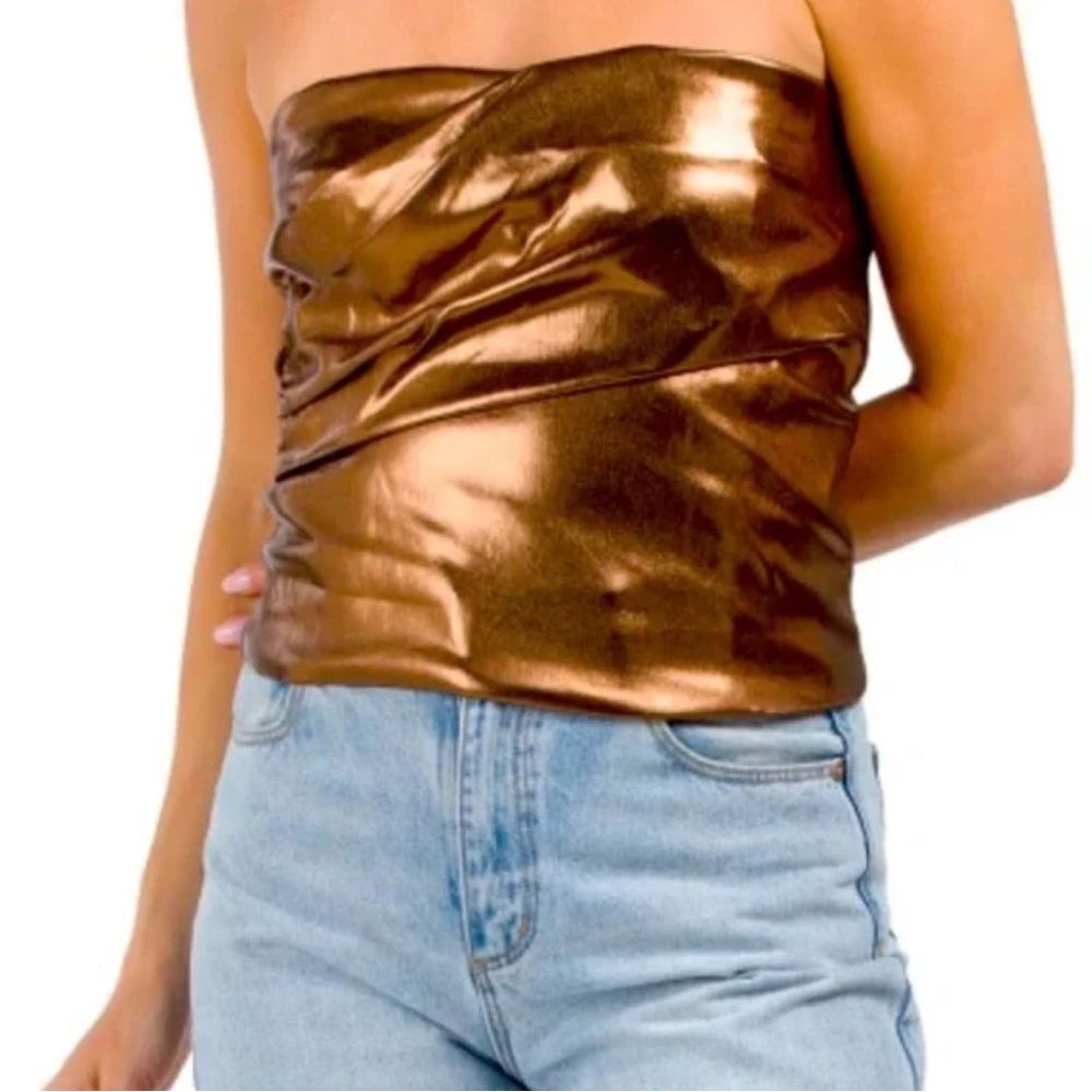 Zara NWT Metallic Bronze Strapless Top Size Medium - Picture 1 of 6